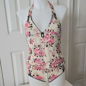 Betsey Johnson Floral Halter Swim Set - Pink and Cream